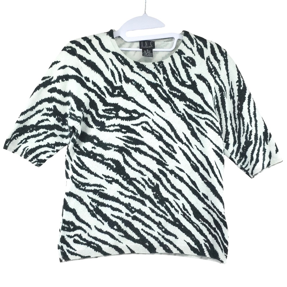 INC Mob Wife Maximalist Artsy Statement Zebra Animal Print Sweater Top Womens M